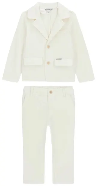 Set din 2 piese Guess - Jachetă cu revere și pantaloni, alb, 3-6 luni