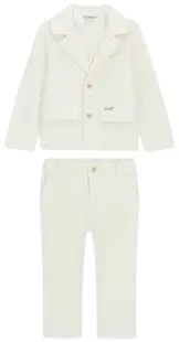 Set din 2 piese Guess - Jachetă cu revere și pantaloni, alb, 3-6 luni