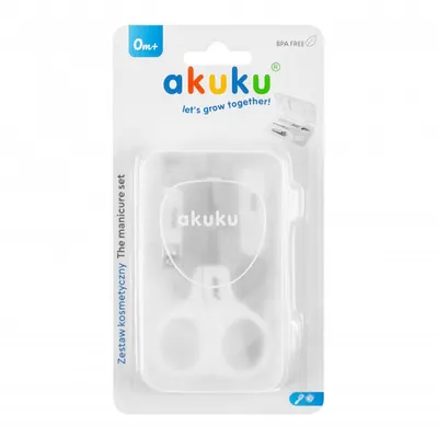 Kit de manichiura pentru bebelusi si copii Akuku White cu forfecuta,unghiera din otel inoxidabil cu limitator si pila de unghii,cutiuta depozitare inclusa