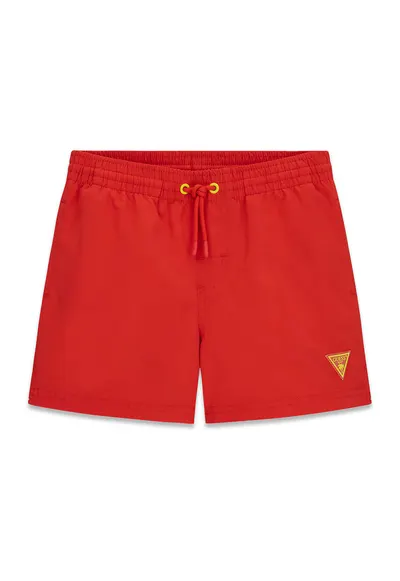 Pantaloni scurti de baie cu snur si logo brodat - Rosu vermillion