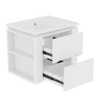 Dulap de baie suspendat cu iluminare LED cu senzor radar, două sertare și rafturi laterale, 61x46x50 cm, Alb