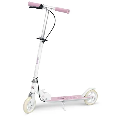 Trotineta pentru copii Ricokids Kodi Ballerina pliabila, inaltime ghidon reglabila, platforma antiderapanta, roti din PU rezistente, rulmenti ABEC-7, 2 frane de mana si picior, manere ergonomice pliabile si cric