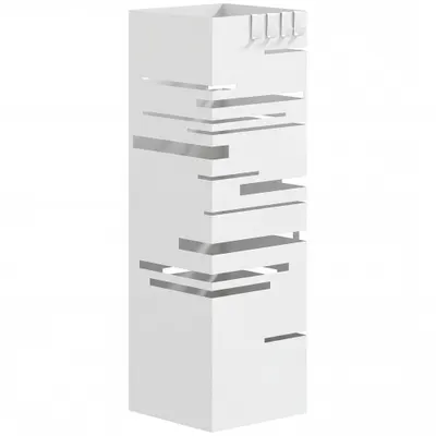 HOMCOM Suport pentru umbrele metalic cu 4 cârlige și tavă colectoare detașabilă pentru hol, birou 15,5x15,5x49 cm Alb | Aosom Romania