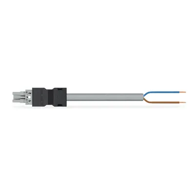 pre-assembled connecting cable; Socket/open-ended; 2-pole; Cod. B; Control cable 2 x 1.0 mm²; 1 m; 1,00 mm²; gray