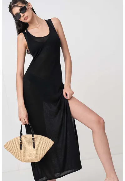 Rochie de plaja lunga - din material transparent - Negru