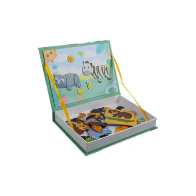 Puzzle magnetic educativ, animale africane, 6 cartonase, 47 elemente, multicolor