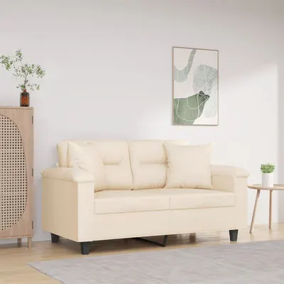 vidaXL Canapea cu 2 locuri, cu perne, bej, 120 cm, microfibră