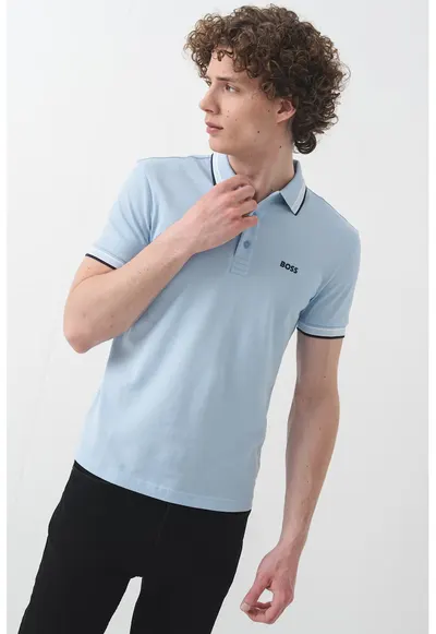 Tricou polo regular fit din bumbac pique cu margini contrastante Paddy - Alb/Albastru pastel