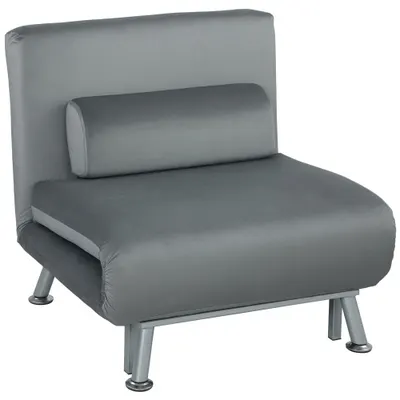 HOMCOM Fotoliu pliabil cu funcție de pat, fotoliu relaxabil pliabil în imitație de catifea, Spătar ajustabil în 5 poziții, 75 x 70 x 75 cm, Gri | Aosom Romania
