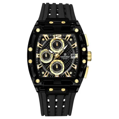 Ceas Bărbați Naviforce 7105 Negru-Auriu - Design Military, Funcții Multiple, Rezistent la Șocuri, Rezistent la Apă 3ATM