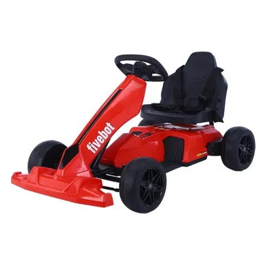 Kart electric pentru copii Nichiduta FiveBot Red, 12V 70W, cu 2 motoare 35W, pornire la buton, cu lumini, sunete si muzica, pedala unica pentru acceleratie si frana, dimensiune 110 x 65 x 55 cm, viteza intre 3-5 kmh