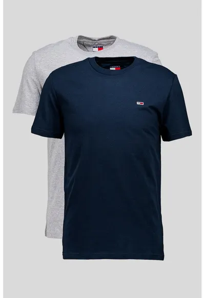 Set de tricouri slim fit din bumbac - 2 piese - Gri deschis melange/Bleumarin