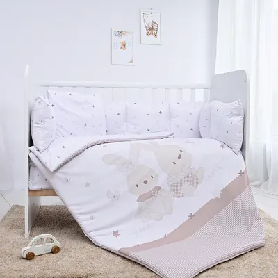 Lenjerie pătuț Lorelli - Lili, cu protecție laterală, Honey Bunny, bej