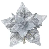 Floare decorativă Crăciun pentru brad - Argintiu