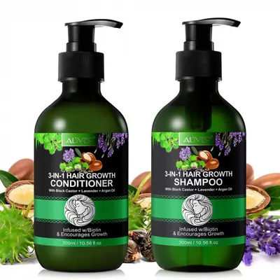 Set Crestere Par cu Sampon si Balsam 3 in 1 Ricin, Lavanda, Argan, 2 x 300 ml