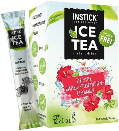 Ceai rece instant, hibiscus și floare de cireș, 12 x 2.5 g, Instick