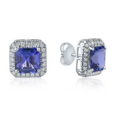 Cercei din aur alb cu tanzanite square de 6.74ct si diamante round de 0.635ct