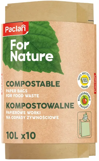 Pungi de hârtie compostabile Paclan - For Nature, 10 l, 10 buc.
