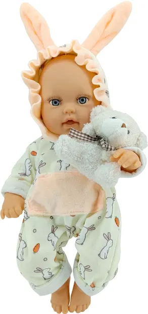 Păpuşă Moni Toys - Lovely Baby, cu costum de iepuraș și accesorii, 30 cm