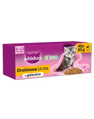 WHISKAS Junior Deliciu de Pasăre 40x85g hrană umedă cu pui, rață, pasăre și curcan în jeleu pentru pisoi