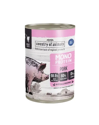 COUNTRY OF ANIMALS hrană umedă monoproteică cu porc pentru pisici 400 g