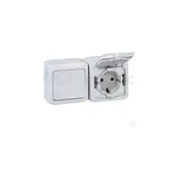 Intrerupator bipolar + Priza Schuko 2P+T, 16 A - 250 VA cu protectie pentru copii, IP44, gri