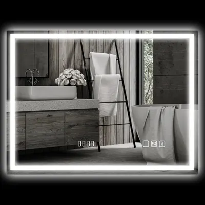 HOMCOM Oglindă de baie cu LED, Pad antiaburire, 3 culori reglabile, ceas, 600 x 800 mm, Argintiu | Aosom Romania