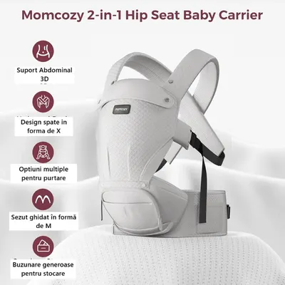 Marsupiu 2 in 1 Hip Seat cu perna pentru sold Momcozy Air Mesh gri