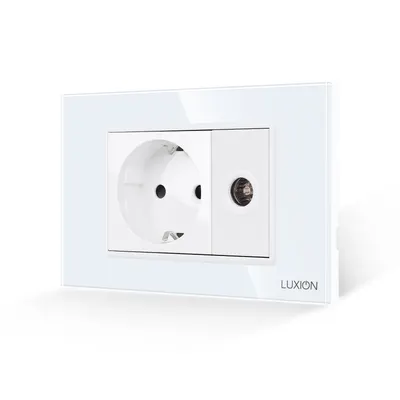 Priza Schuko + Priza TV cu Rama din Sticla LUXION, Standard Italian, 3M