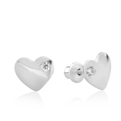 Cercei inimi din aur alb cu diamante de 0.04ct pentru copii