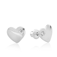 Cercei inimi din aur alb cu diamante de 0.04ct pentru copii