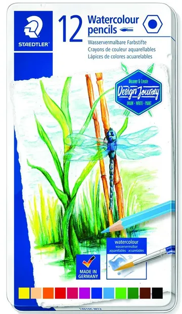 Creioane colorate acuarela Staedtler DJ – 12 culori, cutie metalica