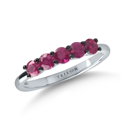 Inel semi eternity din aur alb cu rubine de 0.8ct