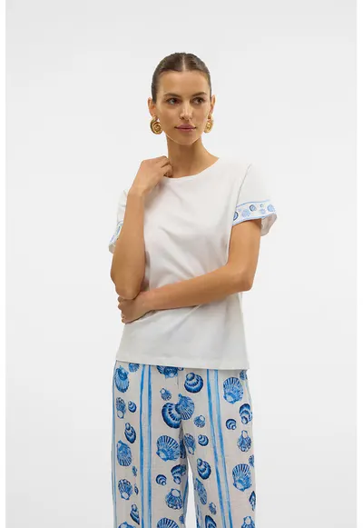 Tricou din bumbac organic cu imprimeu grafic - Alb/Albastru