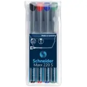 Universal permanent marker SCHNEIDER Maxx 220 S, varf 0.4mm, 4 culori/set