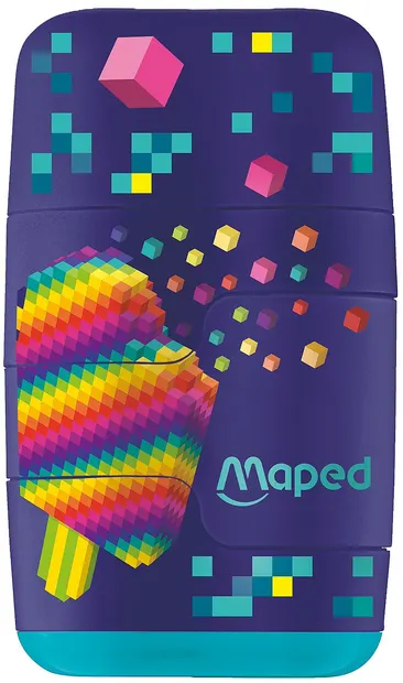 Ascuțitoare-radieră Maped Connect - Pixel Party, dublă
