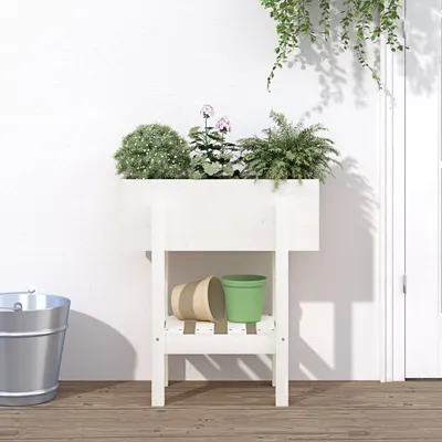 vidaXL Jardinieră de grădină, alb, 62x30x69 cm, lemn masiv de pin
