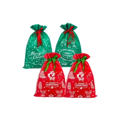 Set 4 saculeti pentru cadouri de Craciun, snur inchidere, verde si rosu, 45x29,5 cm