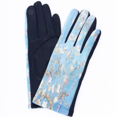 Manusi dama, textil cu imprimeu inspirat dintr-o pictura Migdal Inflorind a lui Vincent Van Gogh