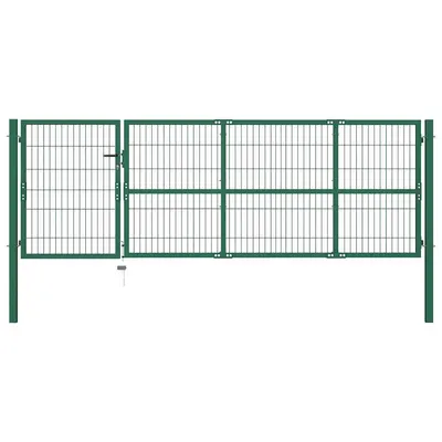 vidaXL Poartă de gard de grădină cu stâlpi 350x100 cm, oțel, verde
