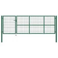 vidaXL Poartă de gard de grădină cu stâlpi 350x100 cm, oțel, verde