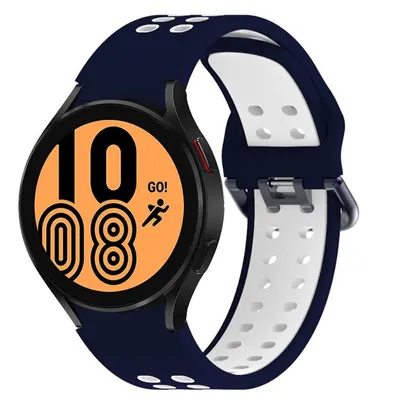 Curea Sport Perforata pentru Samsung Galaxy Watch 4 / 4 Classic / 5 / 5 Pro / 6 / 6 Classic, Silicon, Bleumarin-Alb Engros