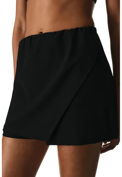 Fusta-pantalon mini de plaja cu talie inalta - Negru