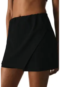 Fusta-pantalon mini de plaja cu talie inalta - Negru
