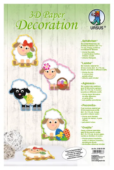Set creativ – 24 de oițe 3D din carton, 6,5 x 9,5 cm