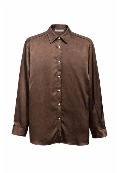 Camasi dama - camasa din satin - maneca lunga - maro cafea - 100% poliester