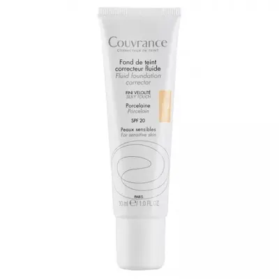 Avene Couvrance Fond de ten fluid corector SPF 20 – Porcelaine 1.0, 30 ml
