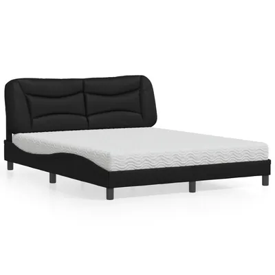 vidaXL Pat cu saltea, Hvar, negru, 160x200 cm, piele ecologică