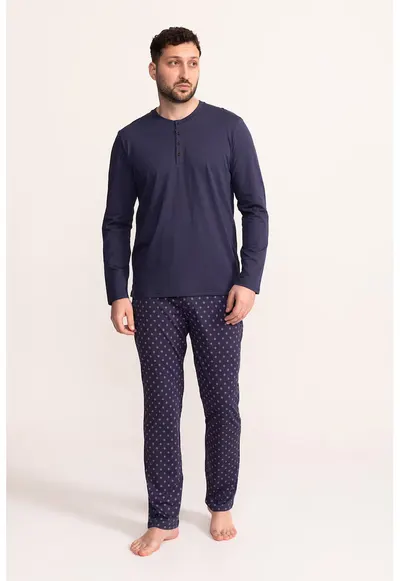 Pijama regular-fit din bumbac Claudiu - Bleumarin