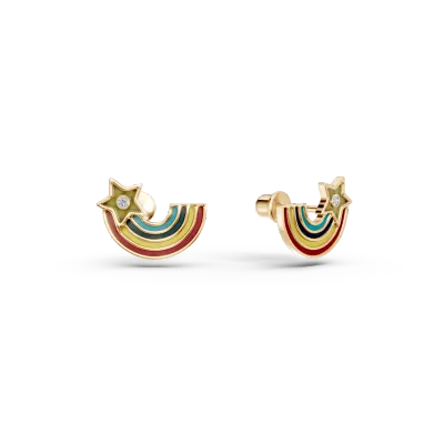 Cercei curcubeu din aur galben cu diamante de 0.05ct si insertii multicolore pentru copii
